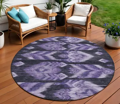 8' Purple Lavender And Plum Round Southwestern Washable Indoor Outdoor Area Rug