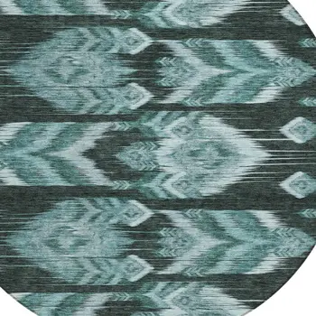 8' Teal Blue Aqua And Charcoal Round Southwestern Washable Indoor Outdoor Area Rug