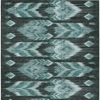 9' X 12' Teal Blue Aqua And Charcoal Southwestern Washable Indoor Outdoor Area Rug