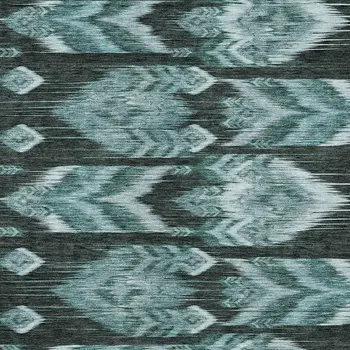 9' X 12' Teal Blue Aqua And Charcoal Southwestern Washable Indoor Outdoor Area Rug