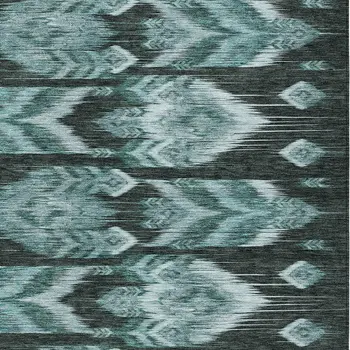 10' X 14' Teal Blue Aqua And Charcoal Southwestern Washable Indoor Outdoor Area Rug