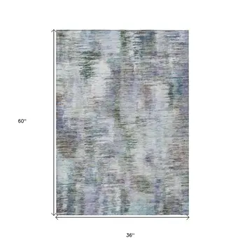 3' X 5' Green Gray And Purple Abstract Washable Indoor Outdoor Area Rug