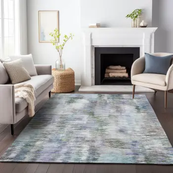 3' X 5' Green Gray And Purple Abstract Washable Indoor Outdoor Area Rug