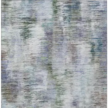 5' X 8' Green Gray And Purple Abstract Washable Indoor Outdoor Area Rug