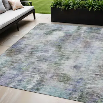 5' X 8' Green Gray And Purple Abstract Washable Indoor Outdoor Area Rug