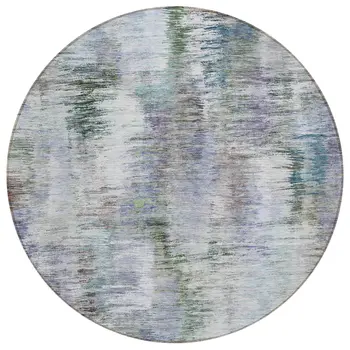 8' Green Gray And Purple Round Abstract Washable Indoor Outdoor Area Rug