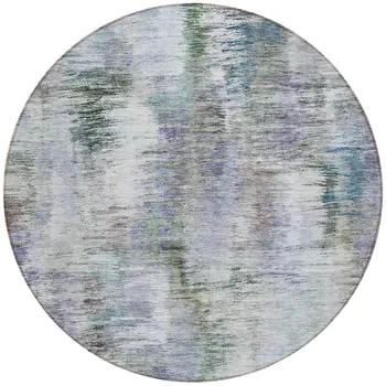 8' Green Gray And Purple Round Abstract Washable Indoor Outdoor Area Rug