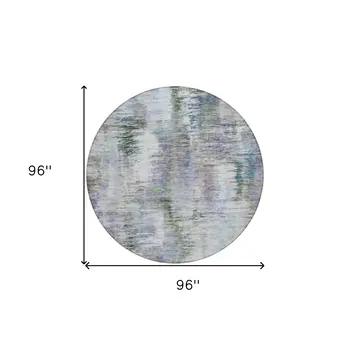 8' Green Gray And Purple Round Abstract Washable Indoor Outdoor Area Rug