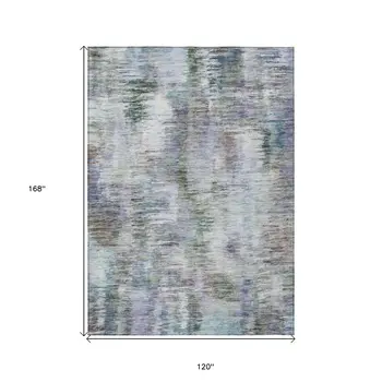 10' X 14' Green Gray And Purple Abstract Washable Indoor Outdoor Area Rug