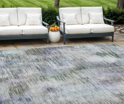 10' X 14' Green Gray And Purple Abstract Washable Indoor Outdoor Area Rug