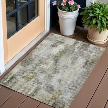 3' X 5' Brown And Taupe Abstract Washable Indoor Outdoor Area Rug