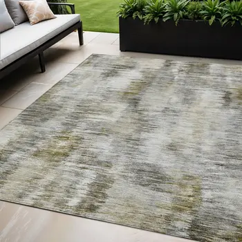 5' X 8' Brown And Taupe Abstract Washable Indoor Outdoor Area Rug