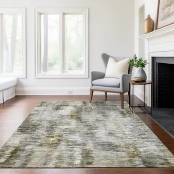 5' X 8' Brown And Taupe Abstract Washable Indoor Outdoor Area Rug