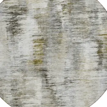 8' Brown And Taupe Round Abstract Washable Indoor Outdoor Area Rug