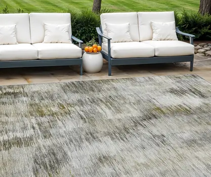 8' X 10' Brown And Taupe Abstract Washable Indoor Outdoor Area Rug
