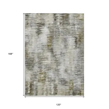 10' X 14' Brown And Taupe Abstract Washable Indoor Outdoor Area Rug