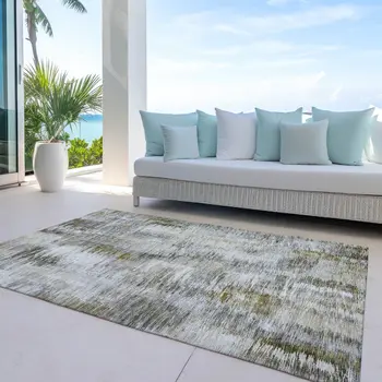 10' X 14' Brown And Taupe Abstract Washable Indoor Outdoor Area Rug