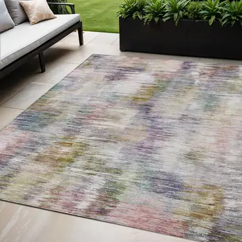 5' X 8' Plum Purple And Ivory Abstract Washable Indoor Outdoor Area Rug