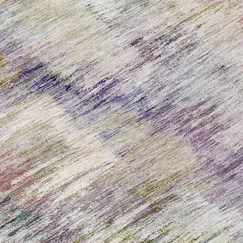8' Plum Purple And Ivory Round Abstract Washable Indoor Outdoor Area Rug
