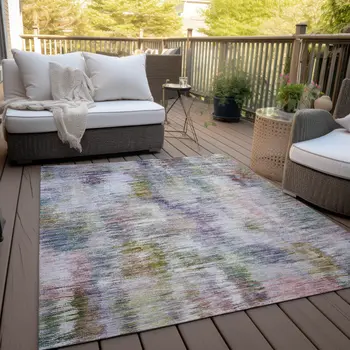 8' X 10' Plum Purple And Ivory Abstract Washable Indoor Outdoor Area Rug