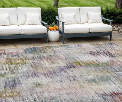 10' X 14' Plum Purple And Ivory Abstract Washable Indoor Outdoor Area Rug