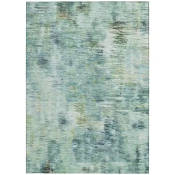 3' X 5' Teal Blue Green And Ivory Abstract Washable Indoor Outdoor Area Rug