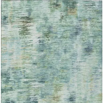 3' X 5' Teal Blue Green And Ivory Abstract Washable Indoor Outdoor Area Rug