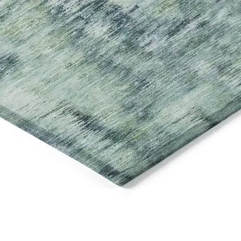 9' X 12' Teal Blue Green And Ivory Abstract Washable Indoor Outdoor Area Rug