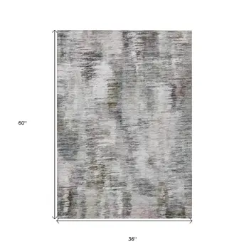 3' X 5' Taupe Gray And Silver Abstract Washable Indoor Outdoor Area Rug