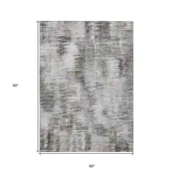 5' X 8' Taupe Gray And Silver Abstract Washable Indoor Outdoor Area Rug