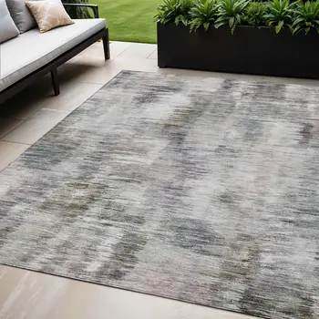 5' X 8' Taupe Gray And Silver Abstract Washable Indoor Outdoor Area Rug