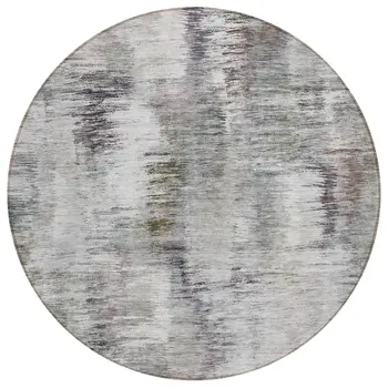 8' Taupe Gray And Silver Round Abstract Washable Indoor Outdoor Area Rug