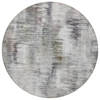 8' Taupe Gray And Silver Round Abstract Washable Indoor Outdoor Area Rug