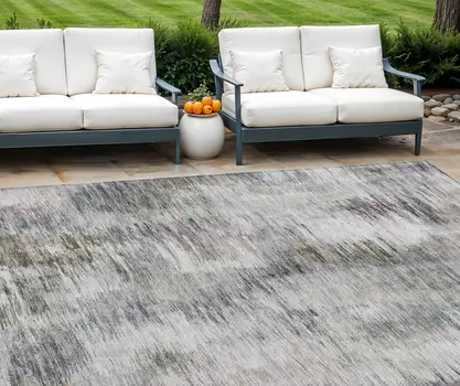 8' X 10' Taupe Gray And Silver Abstract Washable Indoor Outdoor Area Rug