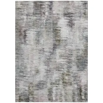 10' X 14' Taupe Gray And Silver Abstract Washable Indoor Outdoor Area Rug