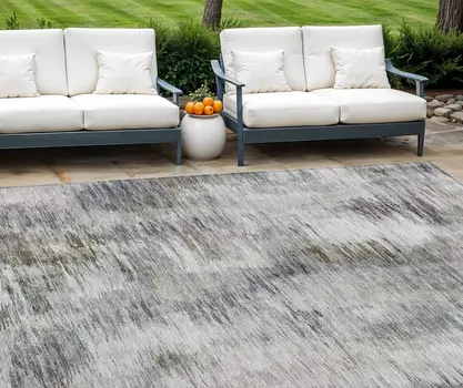 10' X 14' Taupe Gray And Silver Abstract Washable Indoor Outdoor Area Rug
