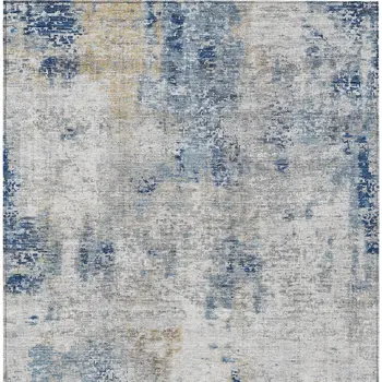 3' X 5' Denim Blue And Sky Blue Abstract Washable Indoor Outdoor Area Rug