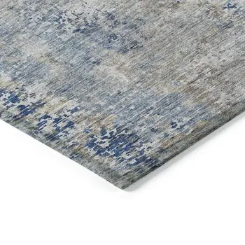 3' X 5' Denim Blue And Sky Blue Abstract Washable Indoor Outdoor Area Rug