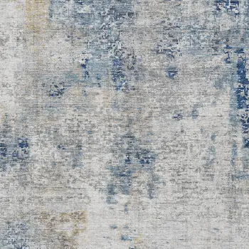 3' X 5' Denim Blue And Sky Blue Abstract Washable Indoor Outdoor Area Rug
