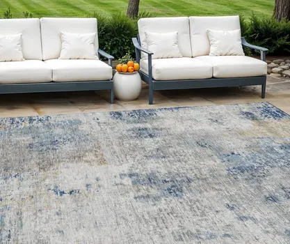 9' X 12' Denim Blue And Sky Blue Abstract Washable Indoor Outdoor Area Rug