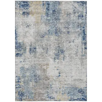 10' X 14' Denim Blue And Sky Blue Abstract Washable Indoor Outdoor Area Rug