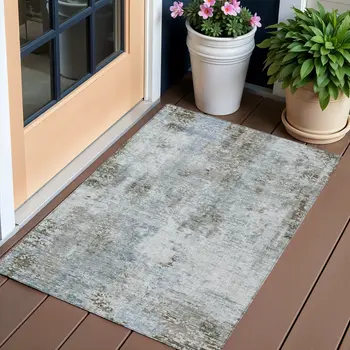 3' X 5' Brown Taupe And Gray Abstract Washable Indoor Outdoor Area Rug