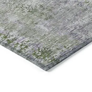 3' X 5' Olive Green And Gray Abstract Washable Indoor Outdoor Area Rug