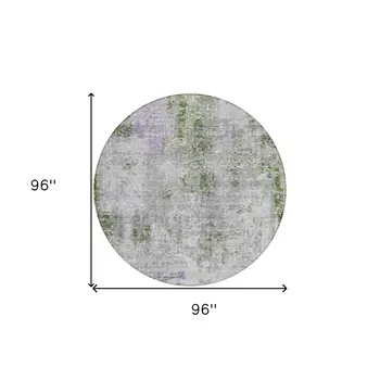 8' Olive Green And Gray Round Abstract Washable Indoor Outdoor Area Rug