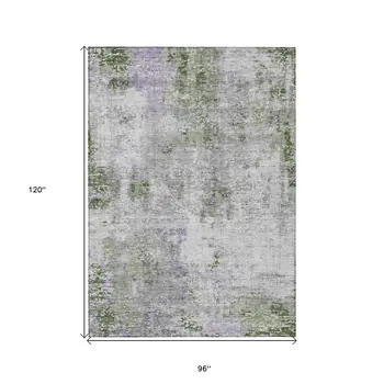 8' X 10' Olive Green And Gray Abstract Washable Indoor Outdoor Area Rug