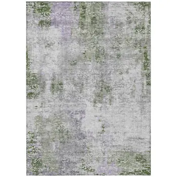 10' X 14' Olive Green And Gray Abstract Washable Indoor Outdoor Area Rug