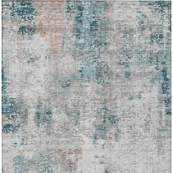 5' X 8' Teal Blue Beige And Copper Abstract Washable Indoor Outdoor Area Rug