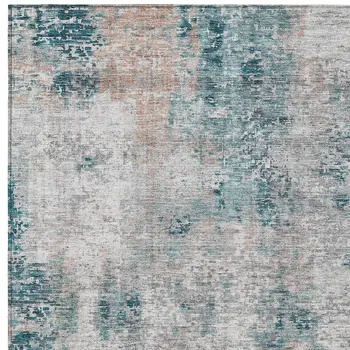 5' X 8' Teal Blue Beige And Copper Abstract Washable Indoor Outdoor Area Rug