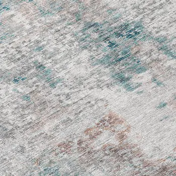 8' Teal Blue Beige And Copper Round Abstract Washable Indoor Outdoor Area Rug