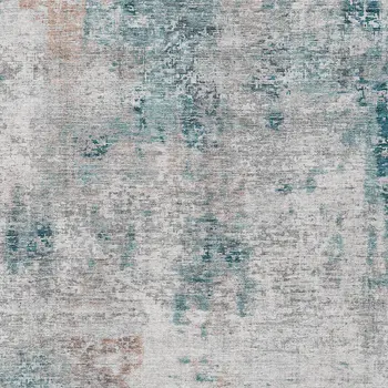 10' X 14' Teal Blue Beige And Copper Abstract Washable Indoor Outdoor Area Rug
